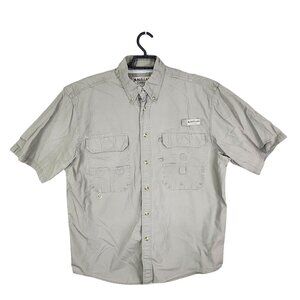 Mens Green Magellan Fishing Shirt Button Down Short Sleeve Vented Cotton Size L